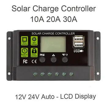 

Solar Charge Controller 10A/20A/30A 12V/24V PWM LCD Display Solar Panels Battery Charge Controller Intelligent Regulator