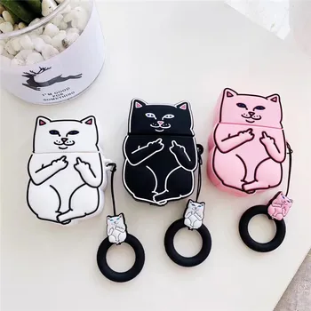 

3d middle finger cat cartoon funny silicone bluetooth wireless earphone cover for apple airpods 1/2 protect case BIA470