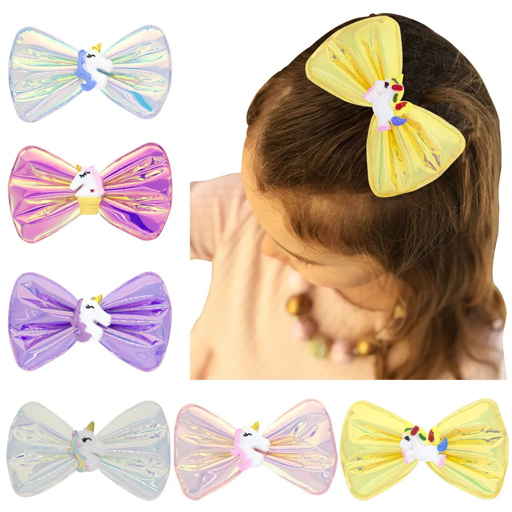 Милая шпилька для волос из акриловой искусственной кожи с блестками и бантом в