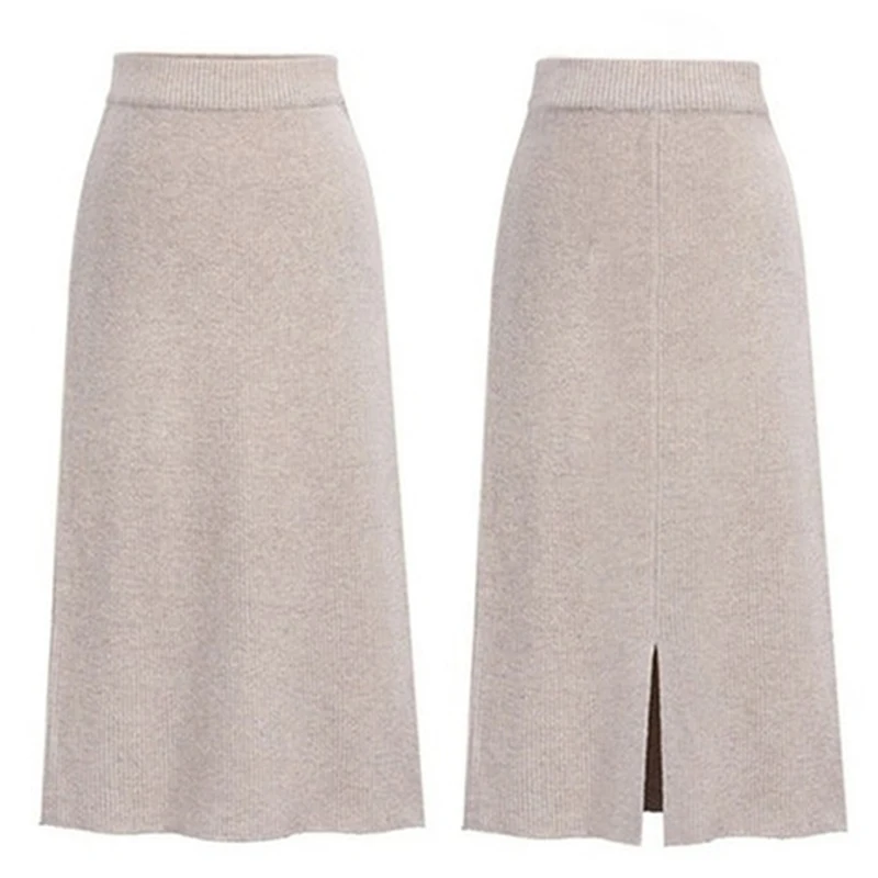 72-76 см эластичные женские юбки осень зима теплая трикотажная прямая юбка ребристая юбка средней длины однотонная женская офисная одежда юбки
