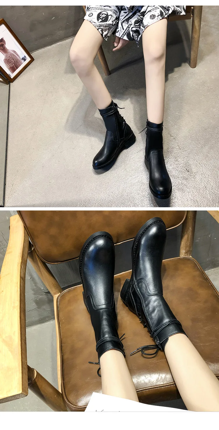 Женские ботинки на платформе; Zapatos de mujer; модные однотонные женские ботинки с круглым носком; Зимние Повседневные мотоциклетные ботинки