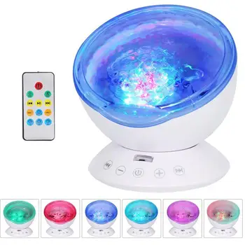 

LED Projecting Light Lamp Color Changing Ocean Wave Projector with Remote Control Kids Night Light within Audio Player USB Cable