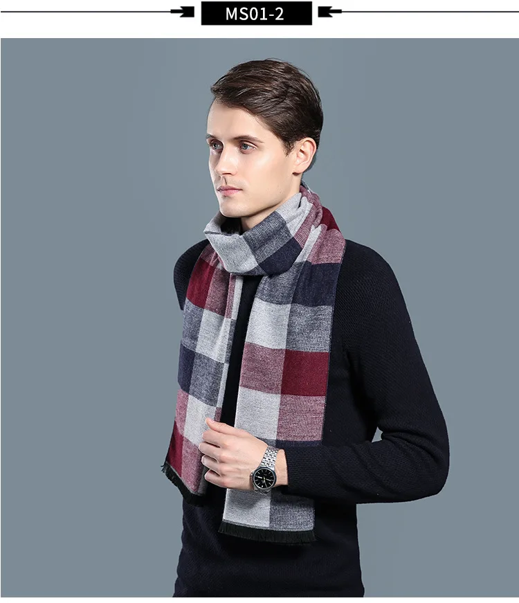 Luxury Brand Plaid Cashmere Scarf for Men Winter Warm Neckerchief Male Business Scarves Long Pashmina Christmas Gifts