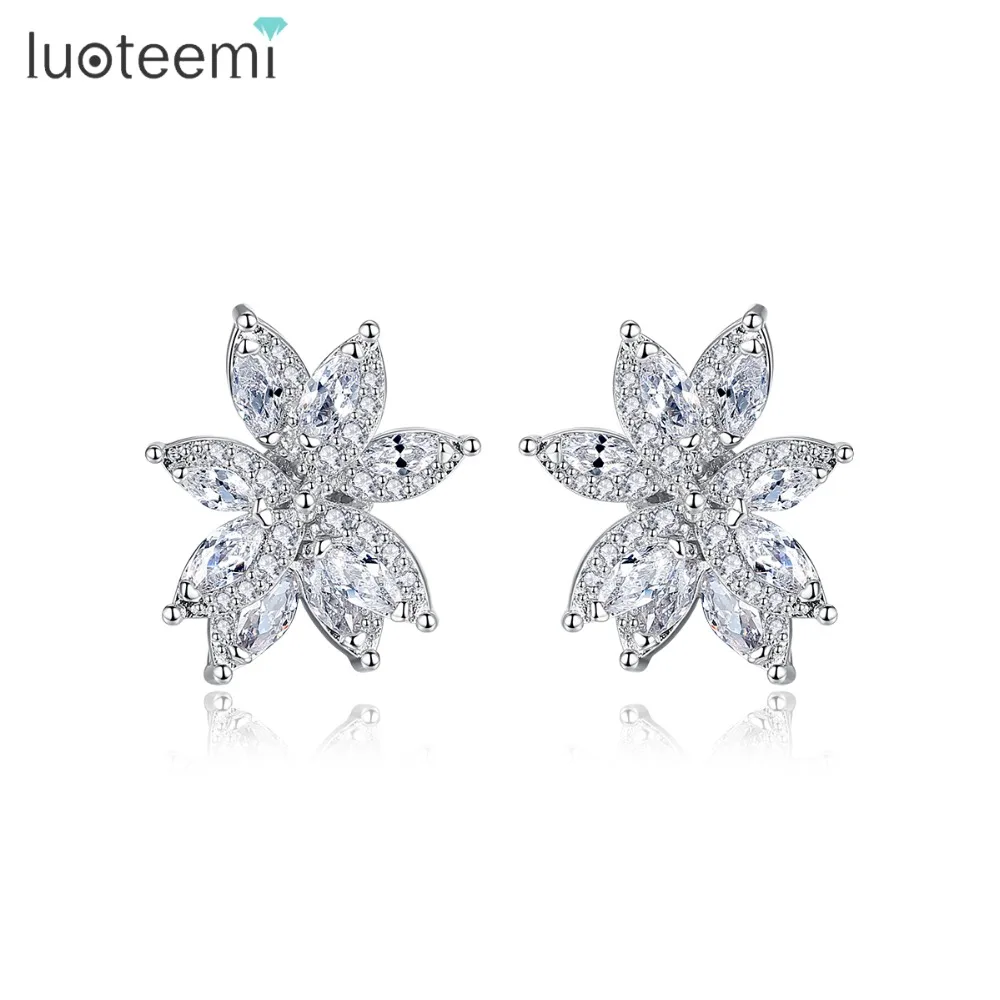 Новые изысканные серьги гвоздики LUOTEEMI с цветком для женщин роскошные популярные