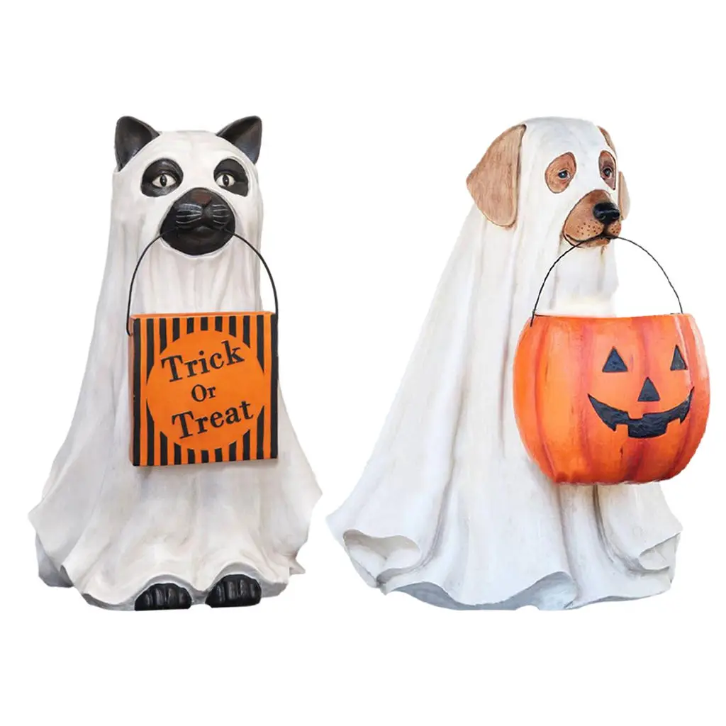 Halloween Trick or Treat Candy Bowl Dog/Cat Statue Ornament Bowl Holder 