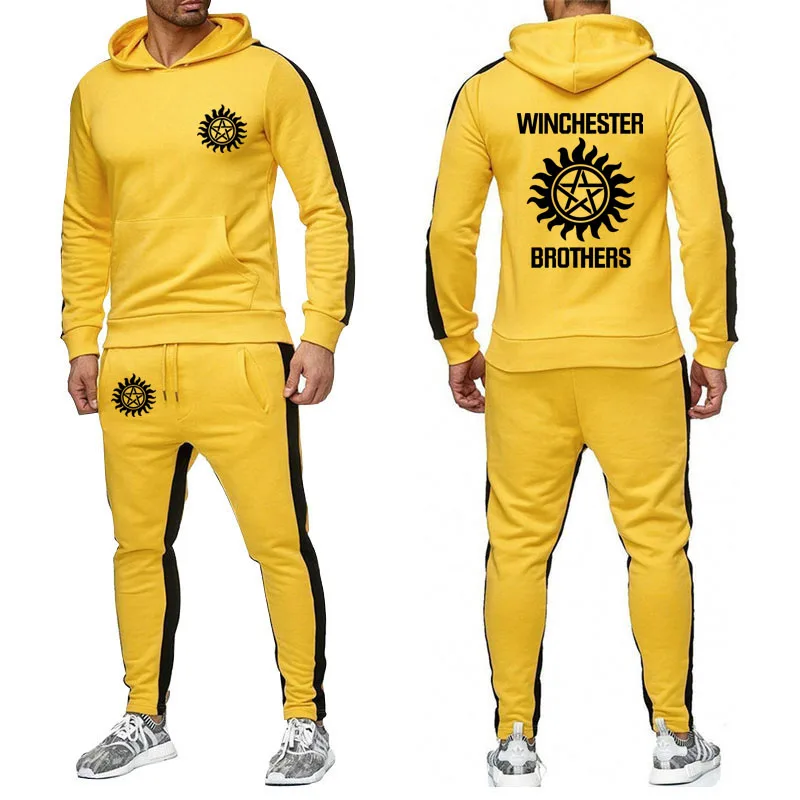 

Winchester Bros Printed Fashion Casual high quality cotton men's tracksuit Harajuku Men's Hoodie + sweatpants 2-piece set
