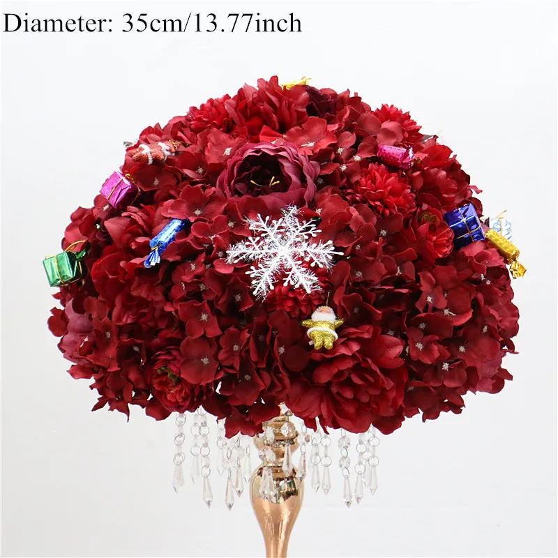 35cm flower ball На заказ, Рождественская серия, Красный искусственный ряд цветов, flwoer Ball, сделай сам, семейные вечерние гирлянды, Декор, свадебная АРКА, дорога, свинец, настольный цветок - Цвет: 35cm flower ball