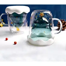 Высокая боросиликатная Рождественская чашка Рождественская елка двухслойная стеклянная креативная изоляционная Анти-Горячая бутылка для завтрака 300 мл