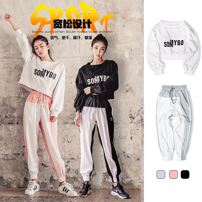 

Yoga Sports WOMEN'S Suit 2019 Spring New Style Tops Large Size Slimming Loose-Fit Beam Leg 9 Irregular Trousers