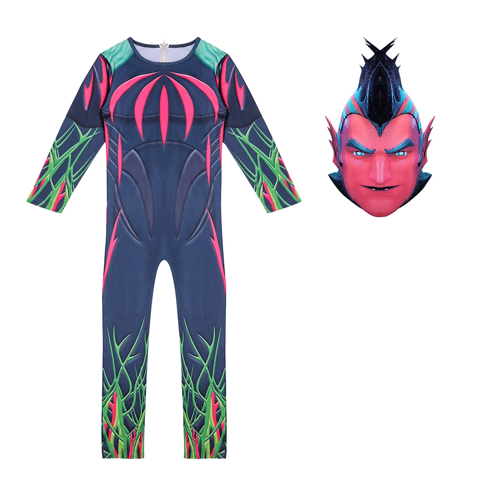 

Boys Halloween Costume One Piece Clothes with Scary Mask Cartoon Print Jumpsuit Cosplay Costume For Boy 5-14Y 62912
