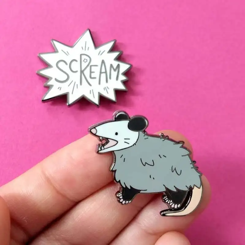 Кричащие Opossum эмаль Pin значок булавки на лацканы брошь|Броши| |