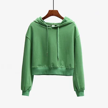 

2020 new pure cotton short hooded long-sleeved sweater ladies gray