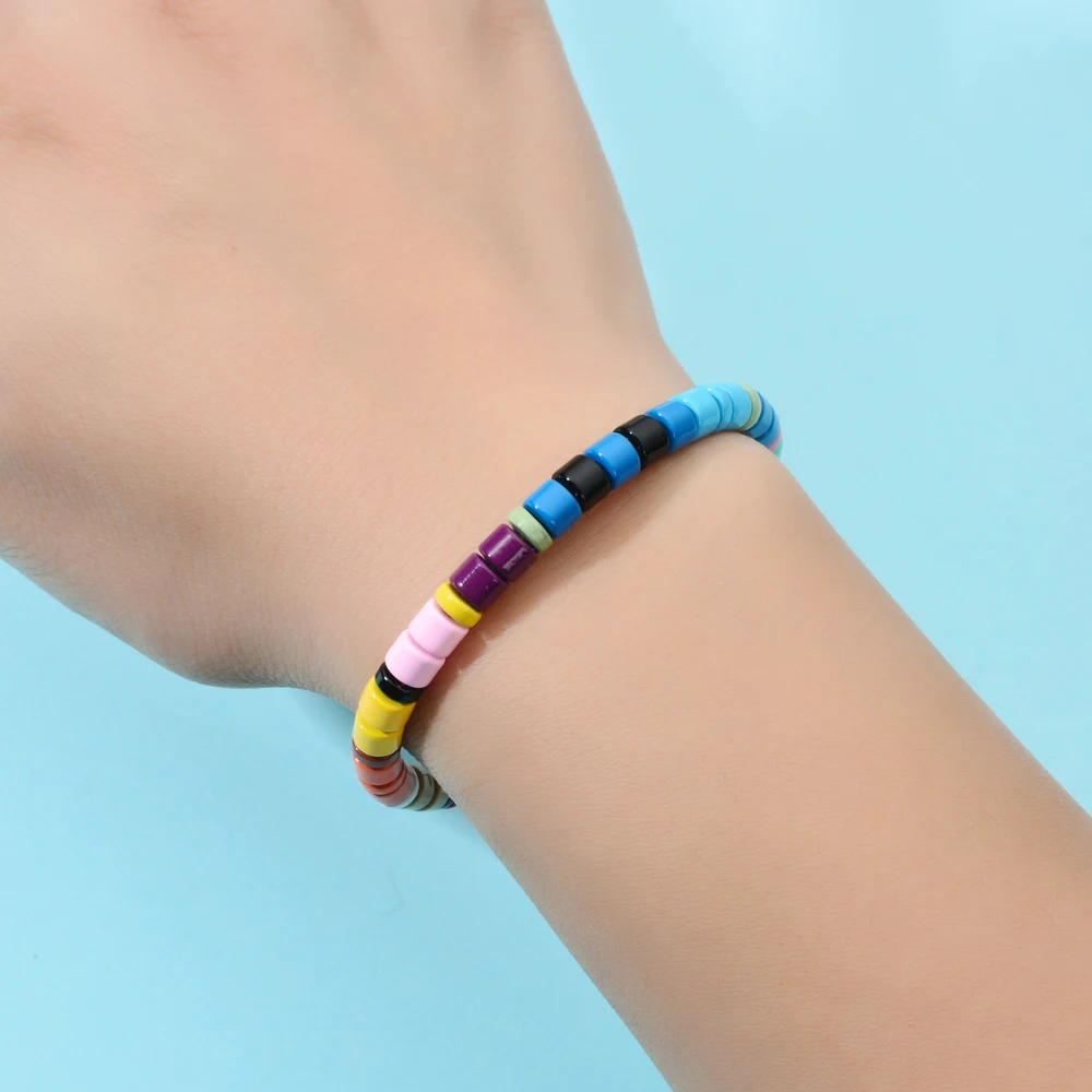 ZMZY Multicolor Enamel Tile Bracelet Elastic Rainbow Stackable Tile Beads Bracelet Girl Friend Gift Colorful Bracelets for Women - Image 4