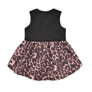 

Summer Casual Patchwork Dress Baby Girls Leopard Print Sleeveless Kids Romper Dress Headband Outfit Set Baby Dresses Hot Sale