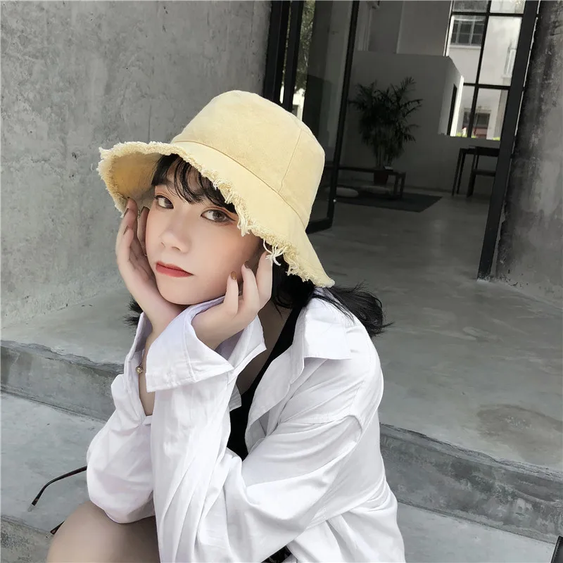 Harajuku Abstinence Fastens шерстяная однотонная женская панама Складная Моющаяся Ткань Кепка Солнцезащитная Студенческая уличная шапка