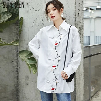 

SuperAen Irregular Fashion Women Shirts Spring New 2020 Cotton Wild Casual Blouses and Tops Female Long-sleeve Women Clothing