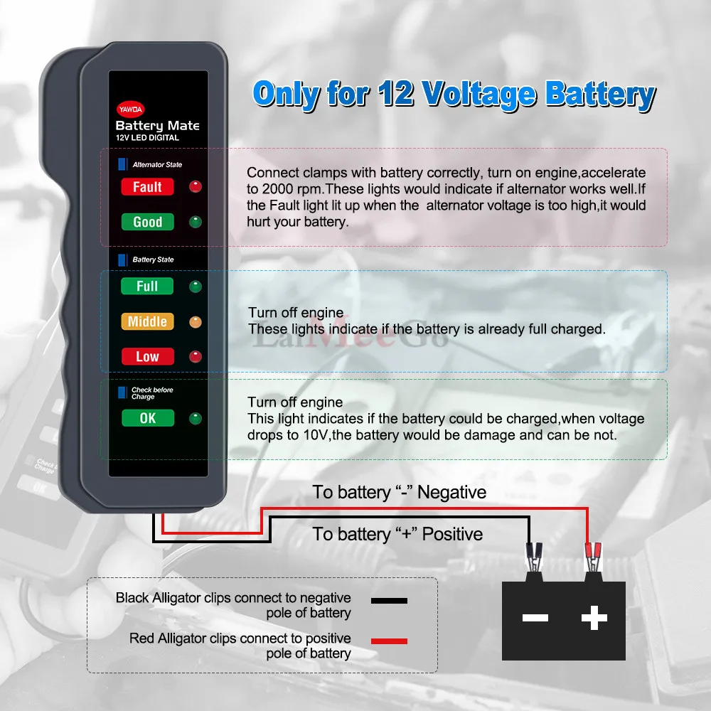 12V Digital Battery Alternator Tester 6 LED Lights Display brake fluid tester Auto Car Diagnostic for Cars Vehicle Motorcycle (10)