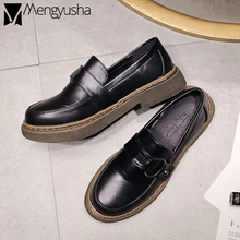 Криперы в винтажном стиле для девушек; ремень с круглой пряжкой; оксфорды; эспадрильи; известный бренд; рабочие броги; Прошитые женские мокасины на плоской подошве в британском стиле