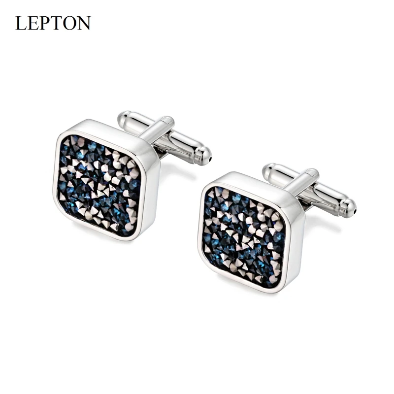 

Lepton Crystal Cufflinks for Mens High Quality Square Crystal Cluster Cuff Links luxury Wedding Groom CuffLink Relojes Gemelos