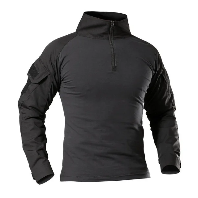 Тактическая рубашка в стиле милитари для мужчин с длинным рукавом Solider армейские рубашки Мультикам Униформа лягушка костюм футболки боевая одежда для мужчин - Цвет: Черный