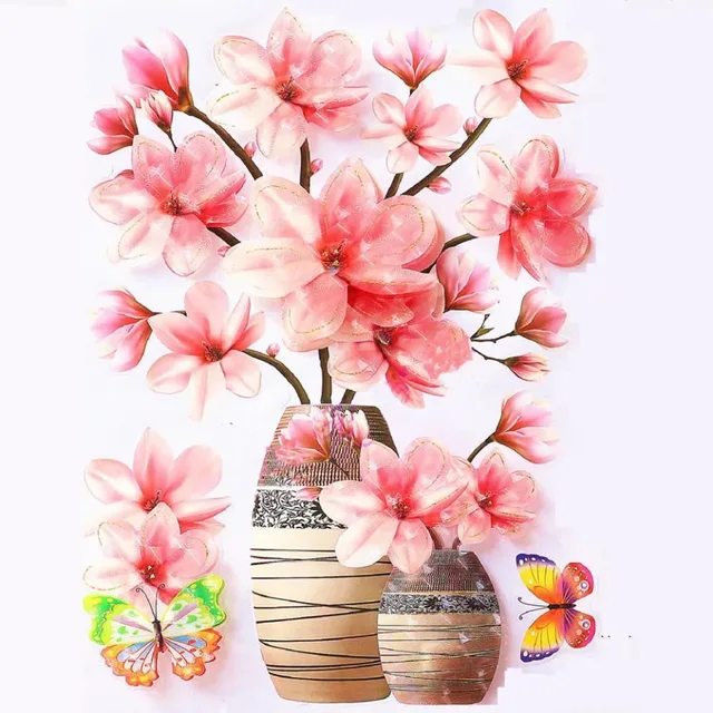 3D simulation rose flower sticker stereo simulation vase wall sticker home background decoration waterproof self-adhesive Auburn
