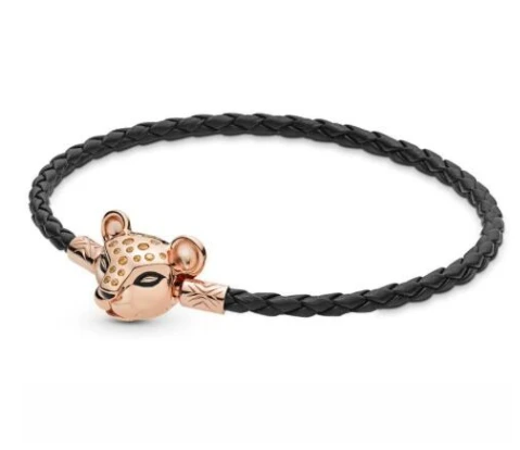 925 пробы серебряный браслет из черной кожи с застежкой в виде Розы львицы браслеты с шармом из бисера Diy модные ювелирные изделия