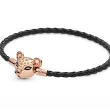 925 пробы серебряный браслет из черной кожи с застежкой в виде Розы львицы браслеты с шармом из бисера Diy модные ювелирные изделия