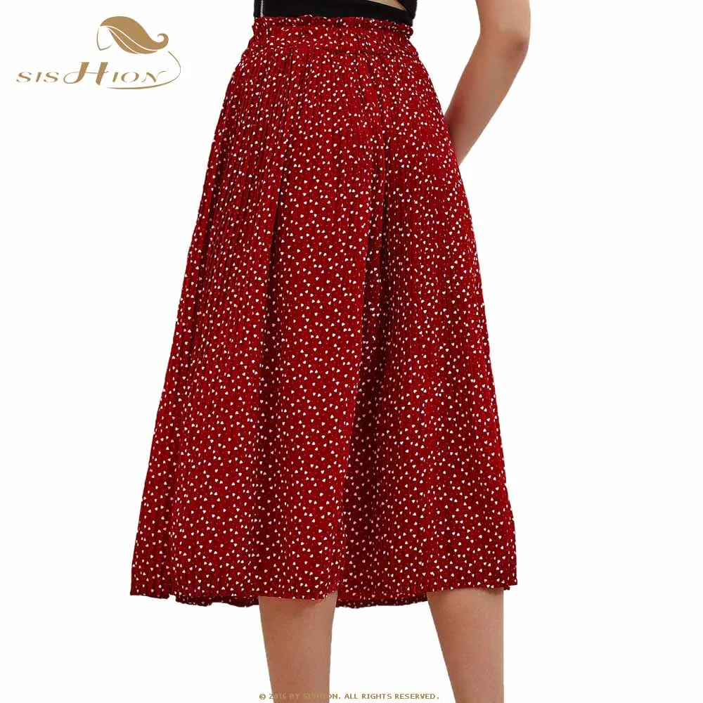 SISHION Осень Женская плиссированная юбка Ретро Высокая талия красные миди юбки большие качели женские SP0315