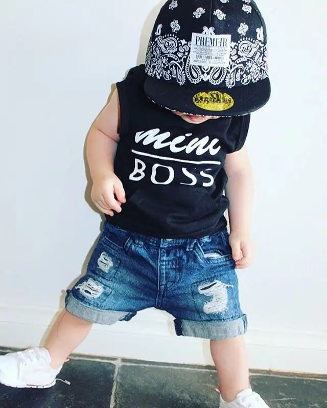 Mini Boss Sleeveless Hoodie and Denim Shorts 2pcs Set For Todddler and Baby Boy Clothes