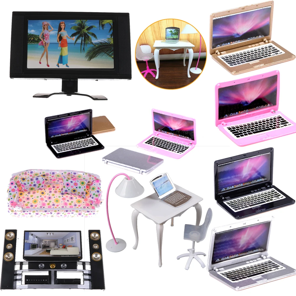 

Mini Laptop Computer Plastic Doll Furniture Flat Screen Detachable Doll House Scene LCD TV Child Play for Dollhouse Accessories