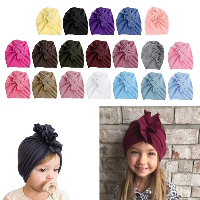 

Spring Autumn Kids Hats Turban Solid Newborn Girls Princess Big Bow Children's Hats Baby Beanie Hats Accessories R9JD