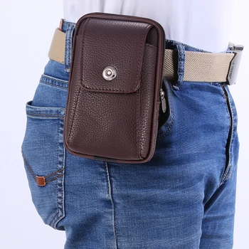 

Men PU Leather Waist Bag 6 inch Travel Small Phone Pouch Casual Bum Belt Pack Casual Male Fashion Belt Bags Supply