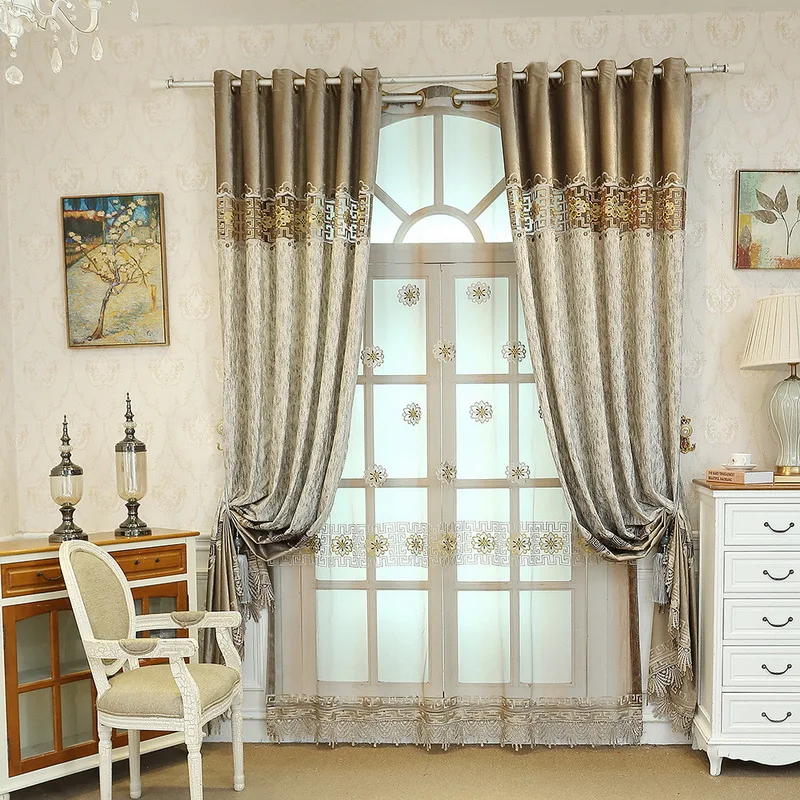 

Chinese Luxury Classic Chenille Curtains For Living Room Bedroom Coffee Stitching Blackout Bay Window Treatment Drapes m017C