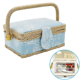 

Storage Gift Floral Print With Handle Rectangle Home Container Sewing Accessories Fabric Craft Removable Tray Sewing Box Basket