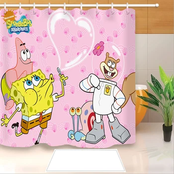 

Popular Anime Spongebob 3D Printed Shower Curtain Polyester Fabric Bathroom Curtain Waterproof Hook Bath Curtain 03