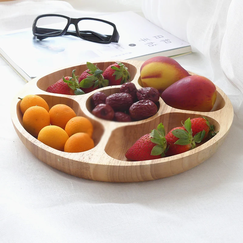 

Japanese solid wood grading fruit plate creative five pattern melon seeds candy tray rubber wood snack dish special nut plate