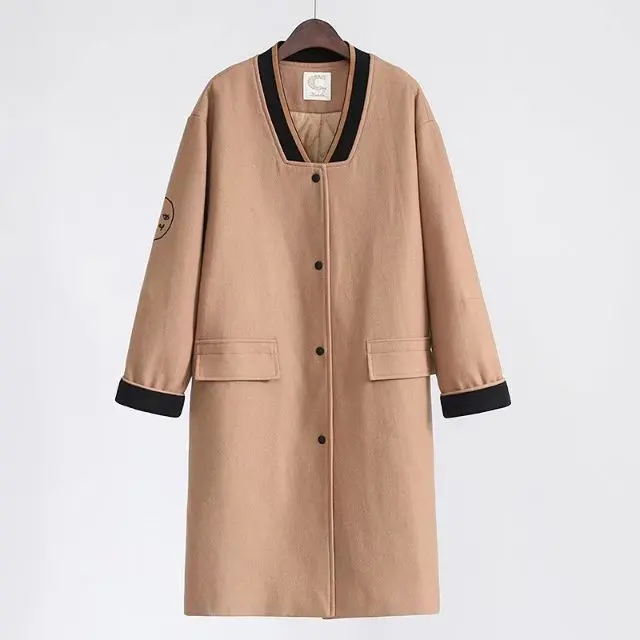 

2017 Winter New Arrival Trend Versatile Solid Color Embroidered Woolen Cloth Cotton Overcoat Women's
