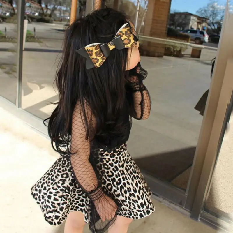 Новинка г.; одежда принцессы для маленьких девочек; черный кружевной топ+ леопардовое платье-пачка; комплект одежды из 2 предметов