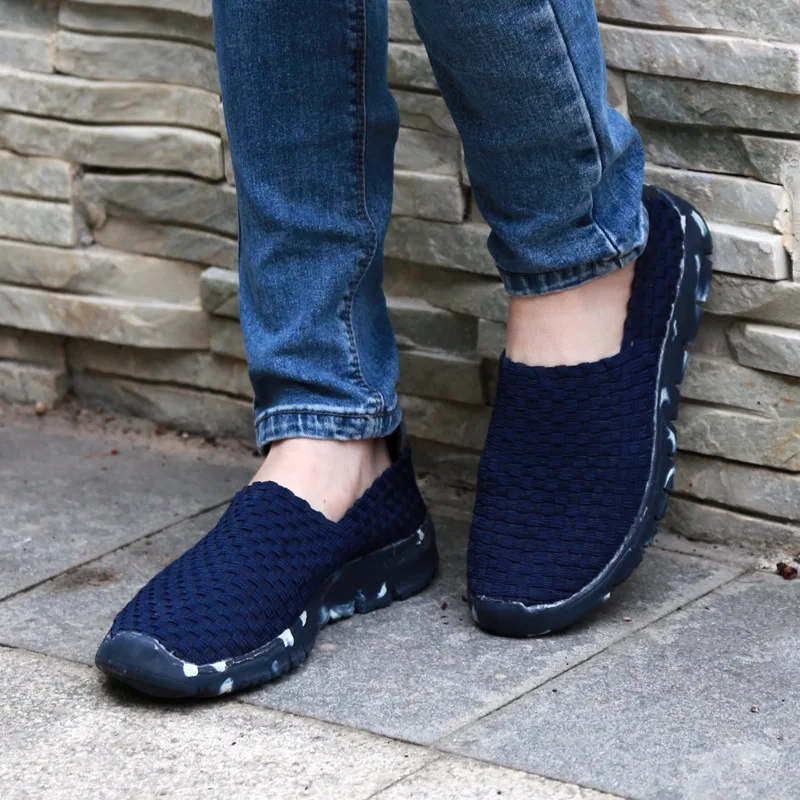 

Slip-on Loafers Elastic Band Woven Shoes Korean-style Men And Women Young And Pregnant Women through Wear Casual Shoes