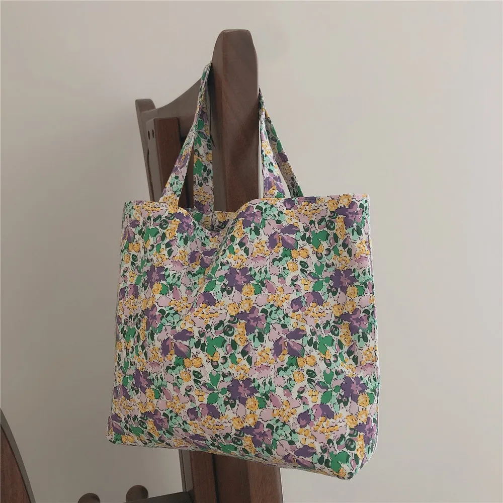 Portable Lunch Bag Cotton Fabric Floral Lunch Bags Women Small Tote