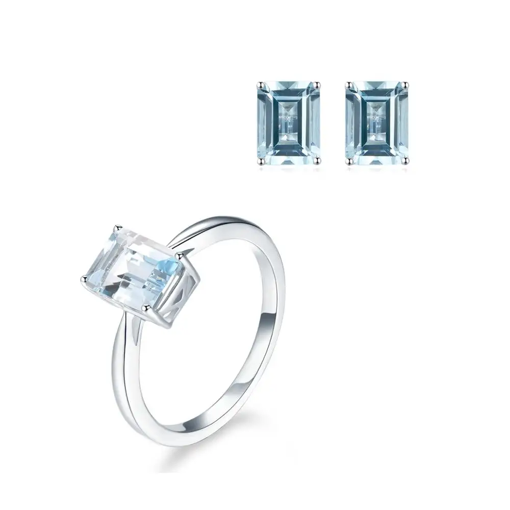 Jewelry Sets LP 4,59 карат натуральный драгоценный камень Аквамарин Твердый 14 к кольцо и серьги из Белого Золота Модный камень ювелирные наборы - Цвет камня: Jewelry Sets