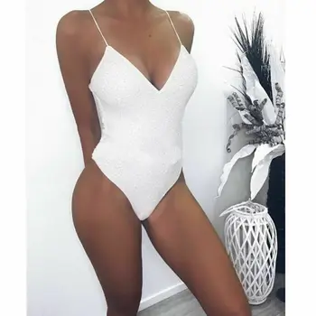 

Sexy Women Sequin Bodysuit Strappy Backless Bodycon Jumpsuit Stretch Leotard Tops Clubwear