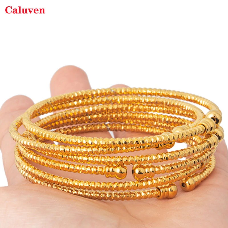 

3MM/6pcs Bride Jewelry Dubai Indian Bangles Bangles For Women Africa Ball Jewelry Gold color Bangle&Bracelet Ethiopian Wedding