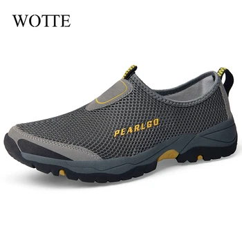 

WOTTE Summer Breathable Canvas Men Loafers Shoes Slip on Casual Shoes Men's Net Soft Driving Shoe Outdoor For Man Big Size 38~46
