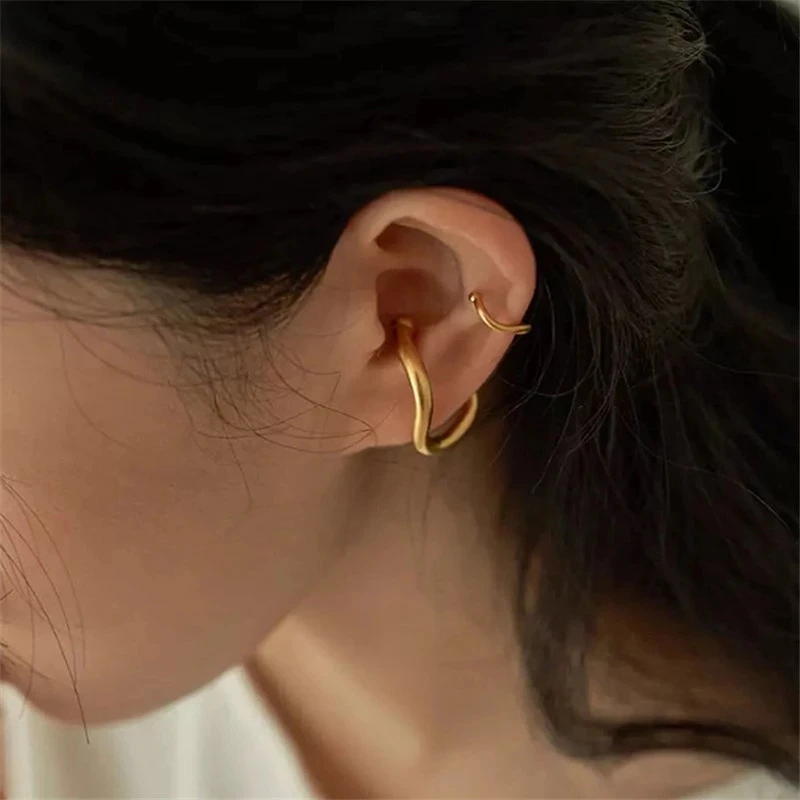 AOMU French Elegant Double Layer Irregular Ear Clip Simple Metal Ear Cuff For Women No Piercing Jewelry Gifts ear clip earrings clip earrings ear clip