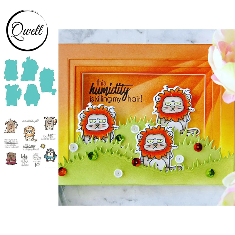 

QWELL Metal Cutting Dies With Clear Stamps Set Animal Lion Brown Bear Lifebuoy Swimsuit Making Template 2020 Hot Sale
