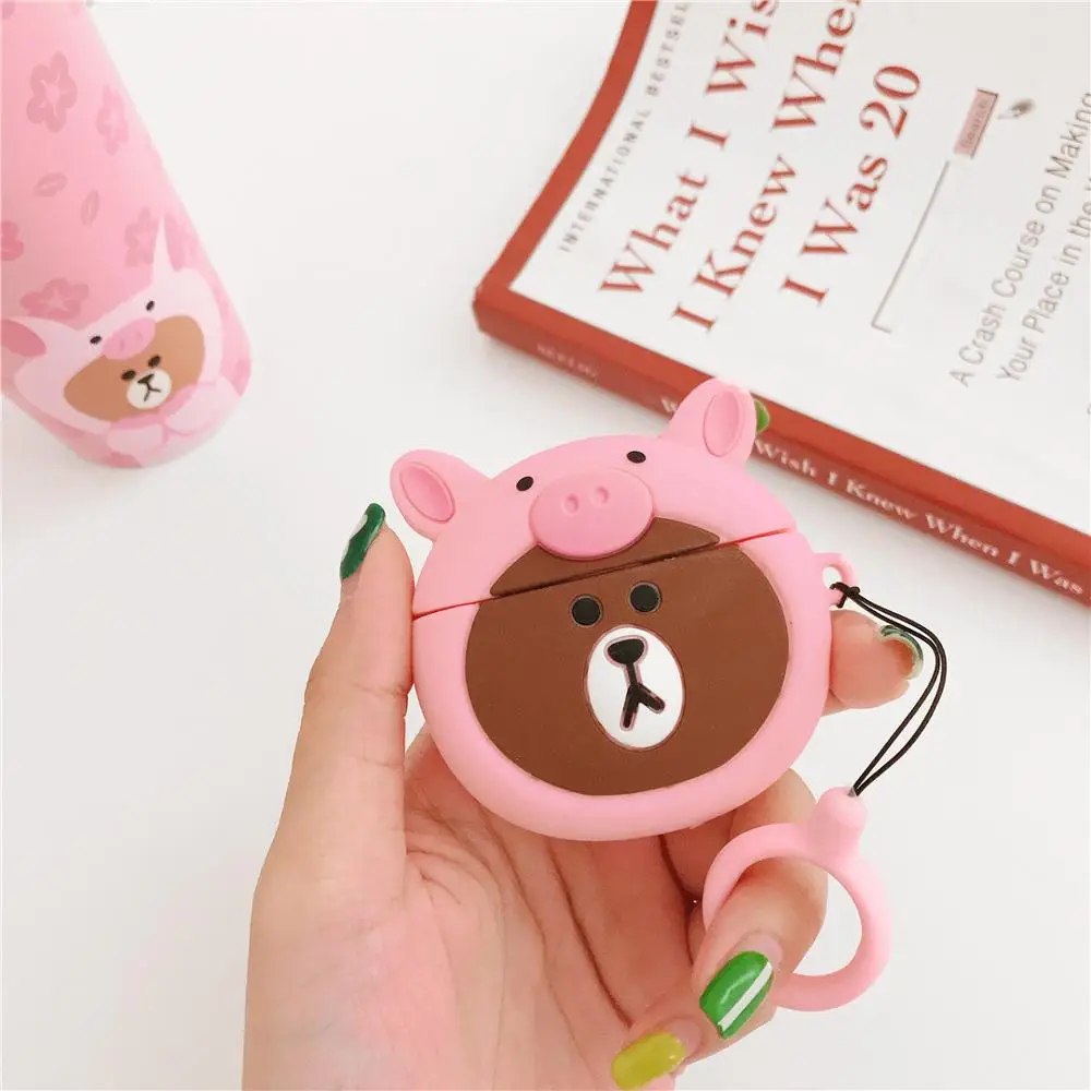 

KAIEN cute cartoon pig head bear Silicone soft case For Apple new Airpods 1/2 Cover Wireless Bluetooth Earphone Protective case