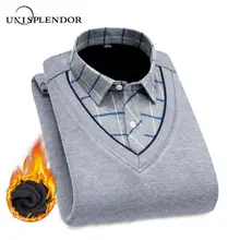Новые модные мужские рубашки из двух частей, утолщенная зимняя крутая Мужская рубашка плюс бархатная Повседневная клетчатая Теплая мужская рубашка YN10520