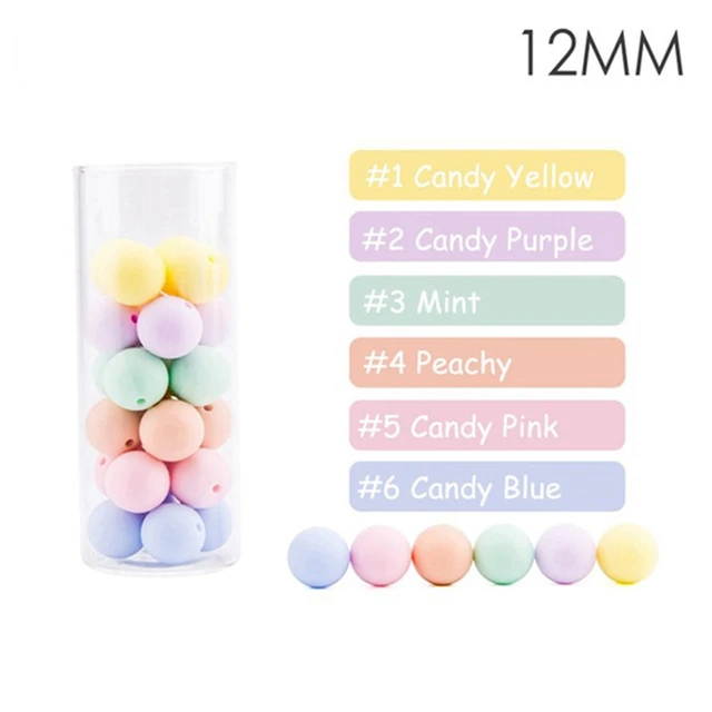 60pcs 12mm Baby Teether Silicone Beads Diy Pacifier Chain Bracelet Bpa Free Chewable Round Silicone Bead Accessories For Newborn Candy mix color set