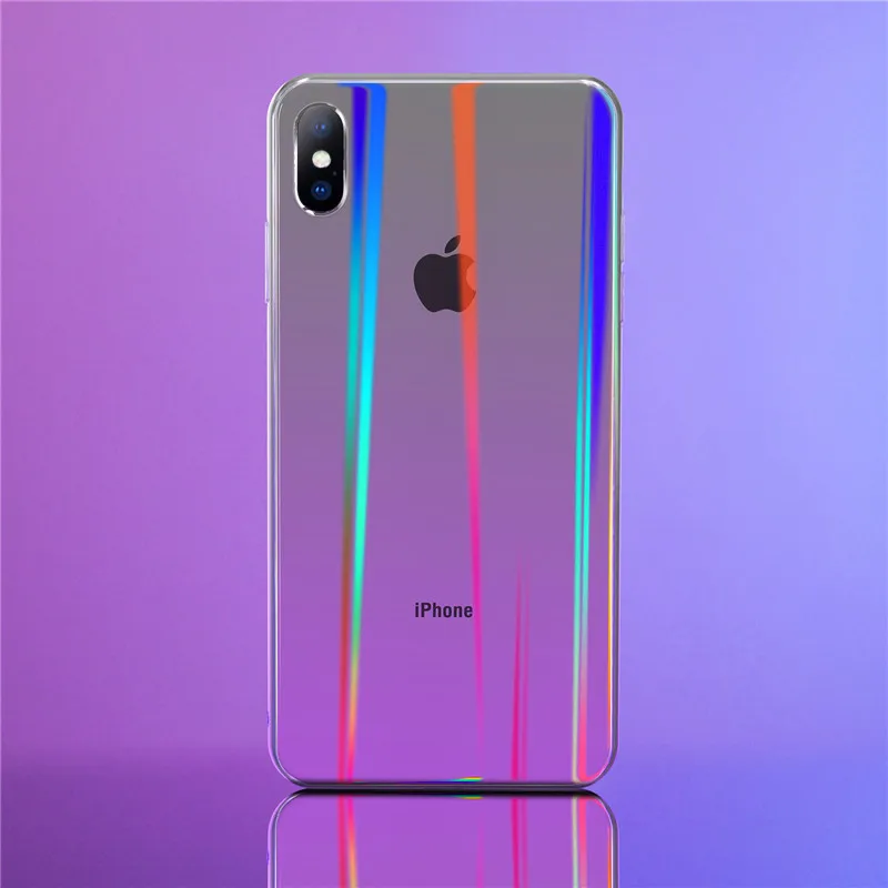 

KJOEW Cool Rainbow Shining Colorful Glossy Phone Case For iphone 7 8 6 6S Plus X XR XS MAX Square Laser Soft TPU+PC Case
